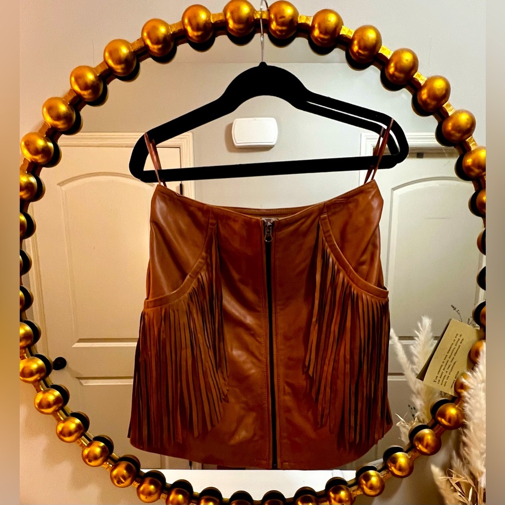 Double D Ranch 100% Leather Fringe Skirt Size 8